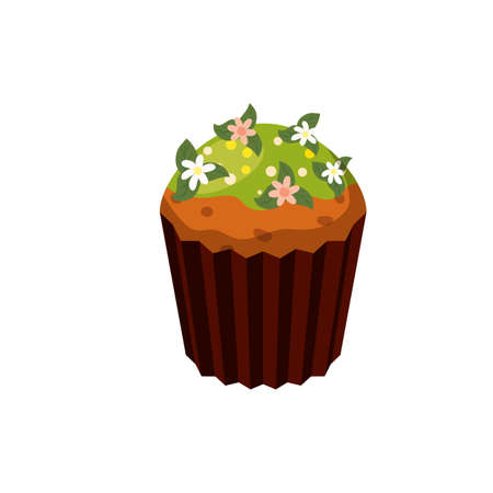 Easter cupcake decorated flowers and grass, muffin. Sweet food, dessertのイラスト素材
