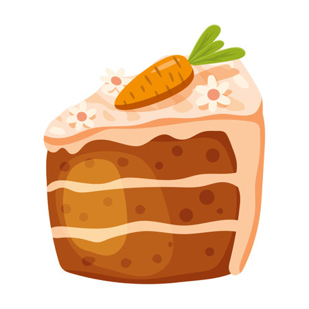 Easter slice of cake, pastry with carrot. Sweet food, bakery, vector illustrationのイラスト素材