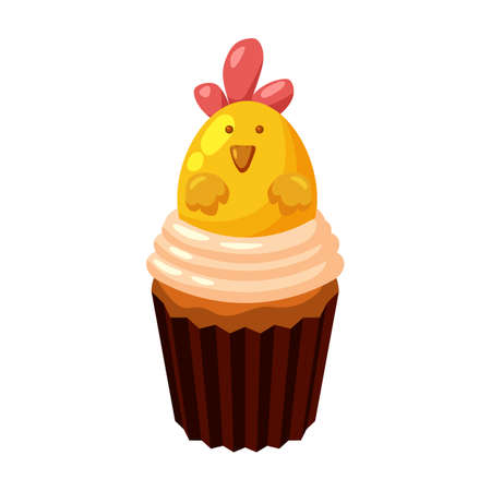 Easter sweet decorated golden chicken, cupcake. Sweet foodのイラスト素材