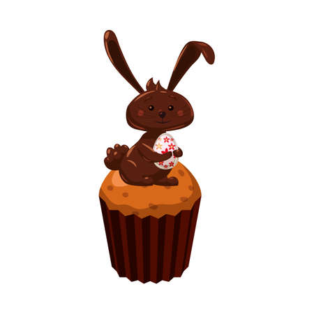 Easter cupcake with chocolate Bunny and egg, muffin. Sweet food, dessertのイラスト素材