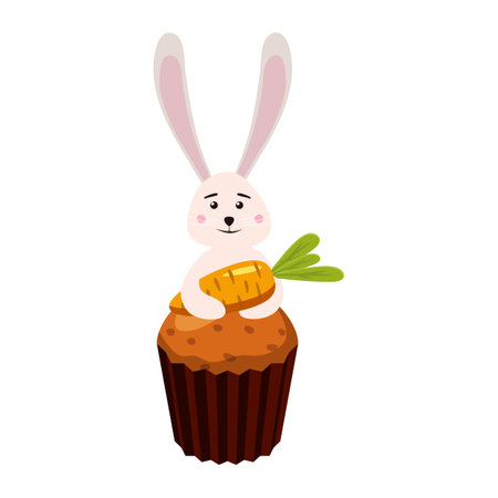 Easter cupcake with Bunny and carrot, muffin. Sweet food, dessertのイラスト素材
