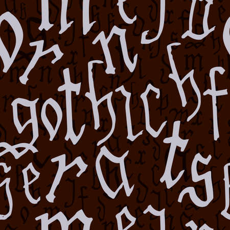 Gothic alphabet pattern seamless, calligraphy, lettering. European Medieval latin letters. Vector backgroundのイラスト素材