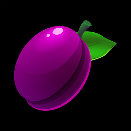 Ripe plum fruit whole fresh, purple color, icon. Vector illustration machine slot icon cartoon cartoonのイラスト素材