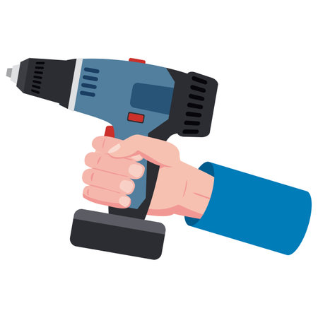 Hand holds electric screwdriver, reapair construction tool, illustration, vectorのイラスト素材