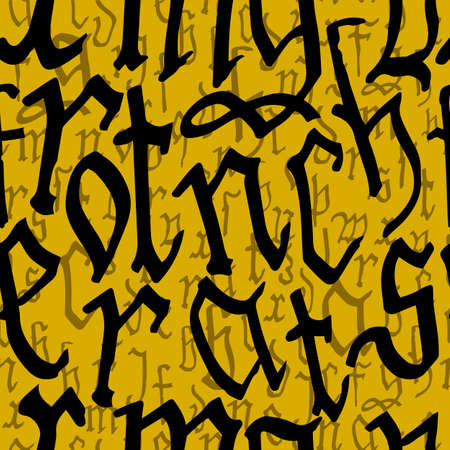 Pattern seamless Gothic style alphabet calligraphy, lettering. European Medieval latin letters. Vector backgroundのイラスト素材