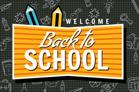 Back to school banner, retro. Sale Background template icons accessoriesのイラスト素材