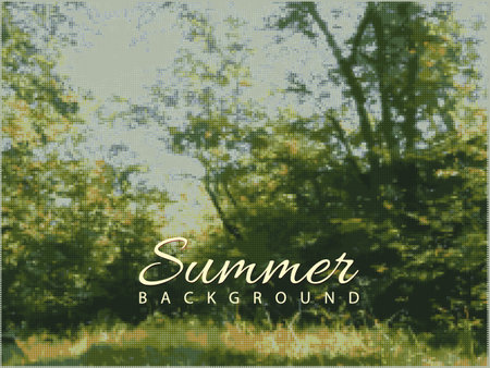 Vintage forest background halftone dots. Summer landscapeのイラスト素材