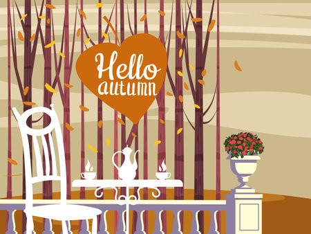 Street Cafe Hello Autumn text outdoor, park, fall moodのイラスト素材