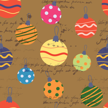 Christmas seamless pattern retro balls, toys. Doodle vintage iconsのイラスト素材