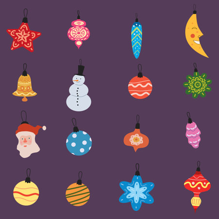 Christmas seamless pattern retro balls, toys. Doodle vintage iconsのイラスト素材