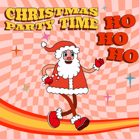 Groovy hippie Christmas poster. Santa Claus in trendy retro cartoon styleのイラスト素材