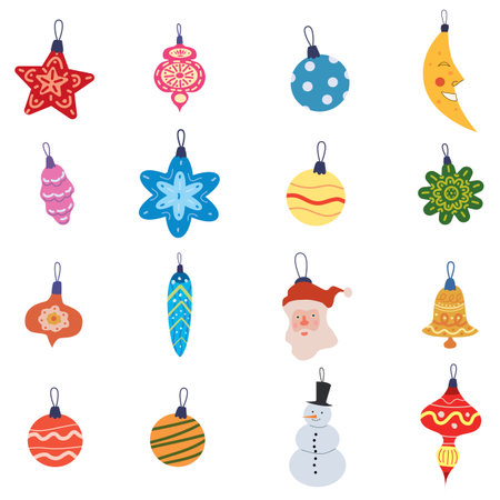 Christmas seamless pattern retro balls, toys. Doodle vintage iconsのイラスト素材