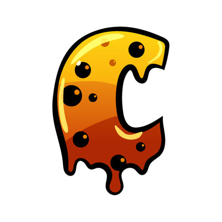 Halloween font letter C latin alphabet. Orange bubbling colorful spookyのイラスト素材