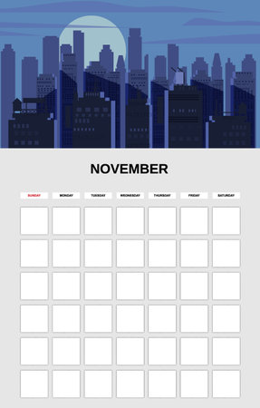 November Calendar Planner month. Minimalistic landscape natural backgrounds Autumn. Monthly template for diary business. Vector isolatedのイラスト素材
