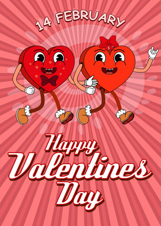 Vintage Groovy Happy Valentine Day poster, concept 70sのイラスト素材