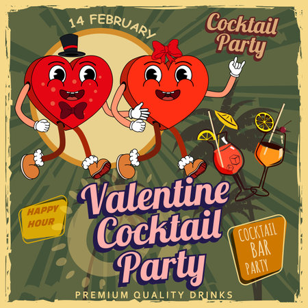 Vintage Happy Valentine Day Cocktail party cardのイラスト素材