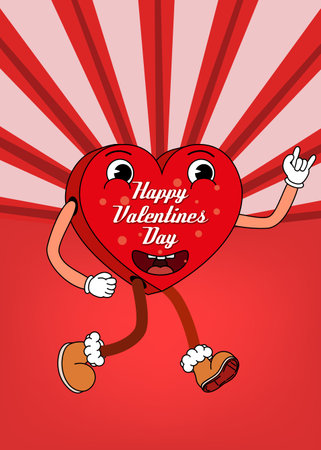 Groovy Happy Valentine Day poster, vintage concept 70sのイラスト素材