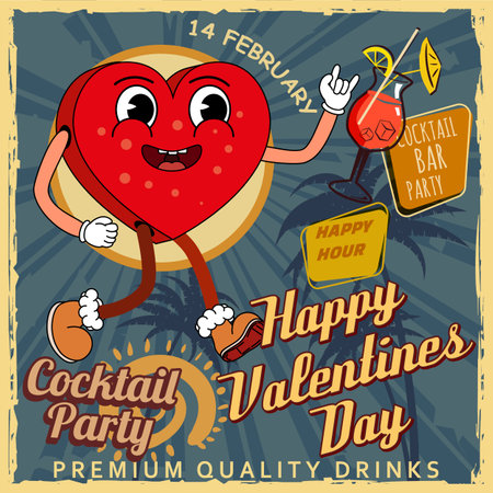 Happy Valentine Day cocktail party retro posterのイラスト素材