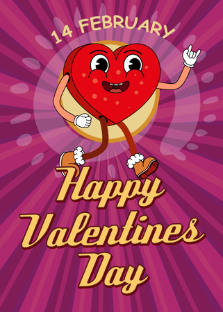 Groovy Happy Valentine Day poster, vintage concept 70sのイラスト素材