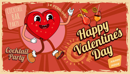 Banner Happy Valentine Day cocktail party retroのイラスト素材