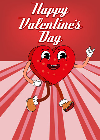 Groovy Happy Valentine Day poster, vintage concept 70sのイラスト素材