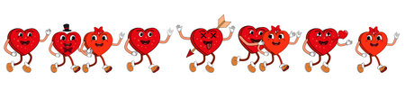 Groovy Valentine Day icon sticker set trendy vintage 70sのイラスト素材
