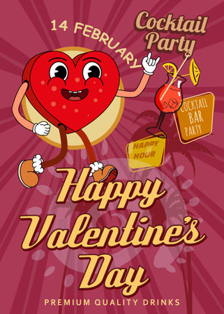 Vintage Groovy Happy Valentine Day poster, concept 70sのイラスト素材