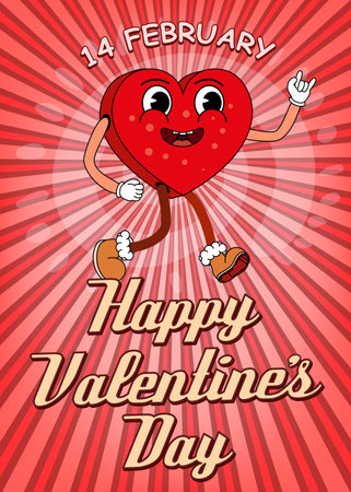 Vintage Groovy Happy Valentine Day poster, concept 70sのイラスト素材