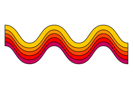 Groovy Valentine Day rainbow wave icon sticker set trendy vintage 70s 60s aestheticsのイラスト素材