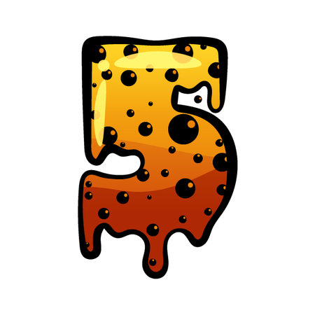Halloween font number 5 latin alphabet. Orange bubbling colorful spookyのイラスト素材