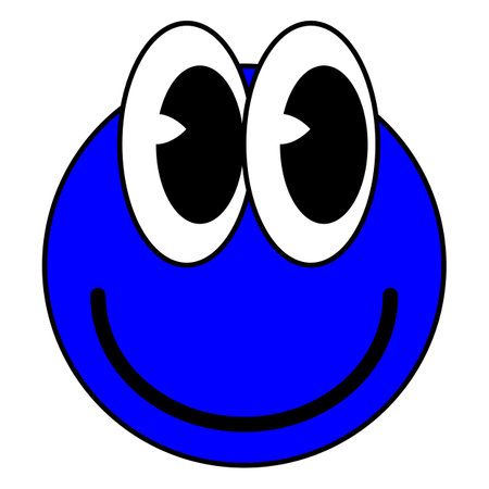 Cartoon Groovy funny blue cartoon smile character, vintage. Funky comic bright emoticon stickersのイラスト素材