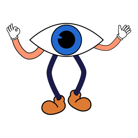 Cartoon Groovy funny cartoon character, vintage. Funky comic bright emoticon eye stickerのイラスト素材