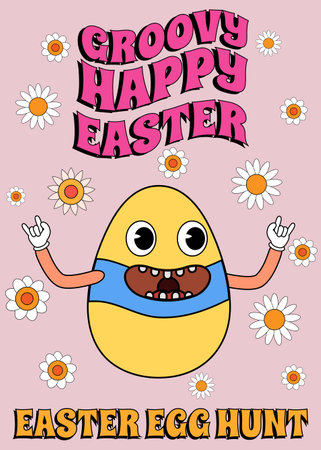 Groovy Happy Easter Poster Vintage. Funny egg, Easter egg huntのイラスト素材