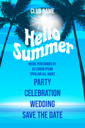 Hello Summer Template Design Beach Palms Party Poster, Flyerのイラスト素材