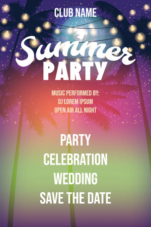 Summer Party Night Beach Poster Template Design, Palms Party , Flyerのイラスト素材