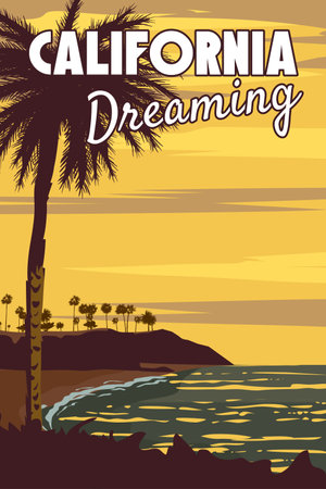 California Deaming retro travel poster, laguna Beachのイラスト素材