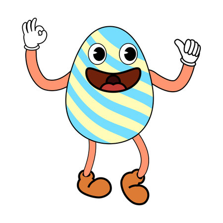 Easter egg groovy cartoon vintage style, Happy Easter. Characters eggのイラスト素材