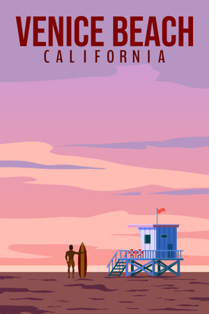 California Venice Beach retro travel poster vectorのイラスト素材