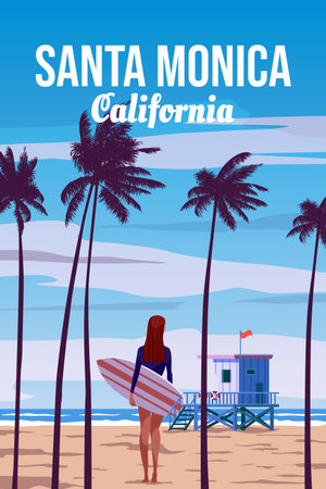 Travel retro poster California Santa Monica Beach vectorのイラスト素材