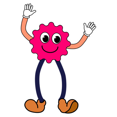 Cartoon Groovy funny cartoon smile character, vintage. Funky comic bright emoticon star stickerのイラスト素材