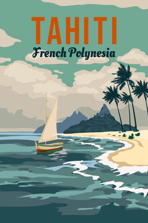 French Polynesia islands Tahiti travel poster resort,のイラスト素材
