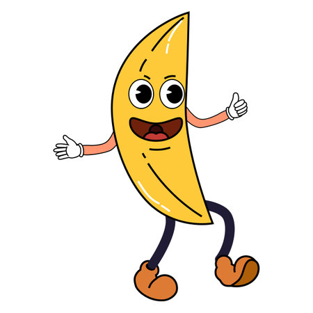 Groovy funny banana cartoon character, vintage hippie 70s. Doodle comic bright characterのイラスト素材