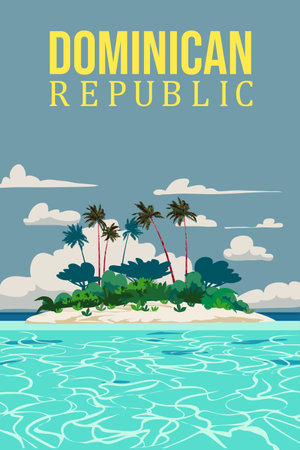 Travel poster Dominican Republic vintage. Paradise island resortのイラスト素材