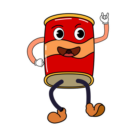 Groovy funny can, bottle cartoon character, vintage hippie 70s. Doodle comic bright characterのイラスト素材