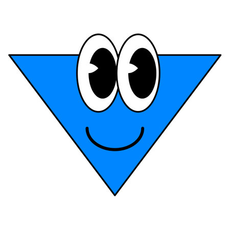 Groovy Cartoon funny cartoon smile geometric shape comic characters, vintage blue triangleのイラスト素材