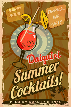Daiquiri Cocktail Retro poster. Cocktail lounge vintage signのイラスト素材