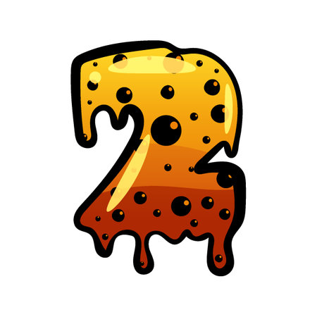 Halloween font number 2 latin alphabet. Orange bubbling colorful spookyのイラスト素材