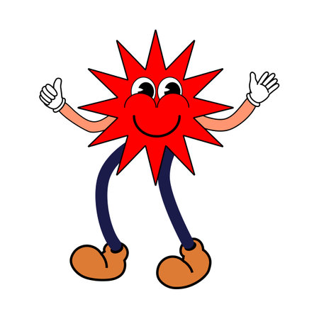 Cartoon Groovy funny cartoon smile character, vintage. Funky comic bright emoticon star stickerのイラスト素材