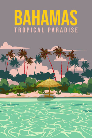 Travel poster Bahamas vintage. Paradise resortのイラスト素材