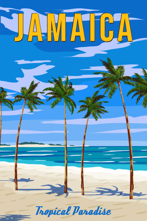 Travel poster Jamaica vintage. Paradise resortのイラスト素材